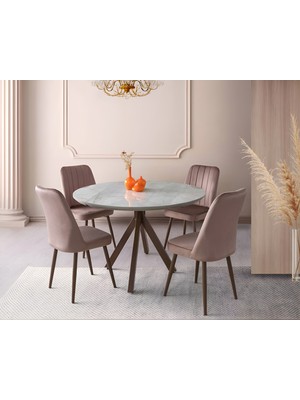 Viento Mobilya Nova Lagina Hg Yandan Açılır 120X70 Masa Nil 4 Adet Kahve Babyface Kumaş Sandalye Masa Takımı
