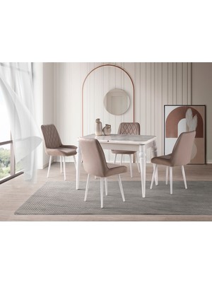 Viento Mobilya Kelebek Rambla Hg Açılır 110X70 Masa Riva 4 Adet Vizon Bukle Babyface Sandalye Masa Takımı
