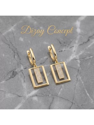 Dizay Concept Gold Geometrik Küpe  Işıltılı Taş Detaylı Günlük ve Gece Küpesi-Dz-5
