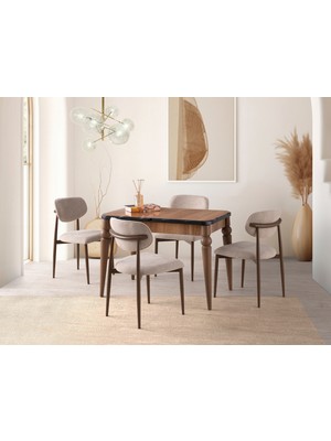 Viento Mobilya Kelebek Hazal Highgloss Açılır 110X70 Masa Liza 4 Adet Vizon Bukle Kumaş Sandalye Masa Takımı
