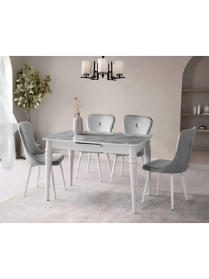 Viento Mobilya Venüs Rambla Highgloss Açılır 120X80 Masa Leon 6 Adet Gri Babyface Kumaş Sandalye Masa Takımı