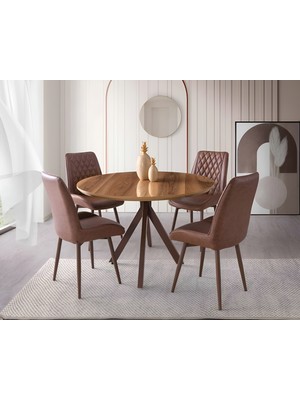 Viento Mobilya Nova Hazal Hg Yandan Açılır 120X70 Masa Riva 4 Adet Taba Suni Deri Kumaş Sandalye Masa Takımı