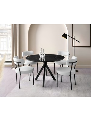 Viento Mobilya Nova Royal Hg Yandan Açılır 120X70 Masa Vera 6 Adet Beyaz Bukle Kumaş Sandalye Masa Takımı