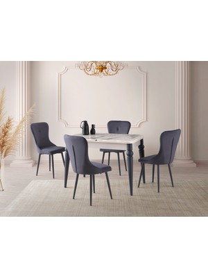 Viento Mobilya Kelebek Venezia Hg Açılır 110X70 Masa Leon 4 Adet Antrasit Babyface Kumaş Sandalye Masa Takımı