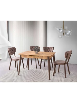 Viento Mobilya Venüs Antik Çam Mdf Açılır 120X80 Masa Elma 6 Adet Kahve Babyface Kumaş Sandalye Masa Takımı
