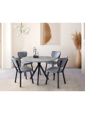 Viento Mobilya Nova Retro Gümüş Mdf Yandan Açılır 120X70 Masa Elma 6 Adet Gri Babyface Sandalye Masa Takımı
