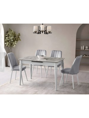 Viento Mobilya Venüs Bermuda Mdf Açılır 120X80 Masa Nil 4 Adet Açık Gri Babyface Kumaş Sandalye Masa Takımı