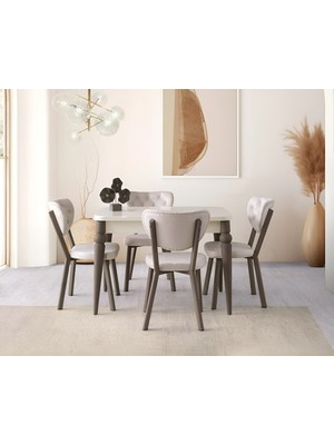 Viento Mobilya Kelebek Aytaşı Highgloss Açılır 110X70 Masa Elma 4 Adet Krem Babyface Kumaş Sandalye Masa Takımı