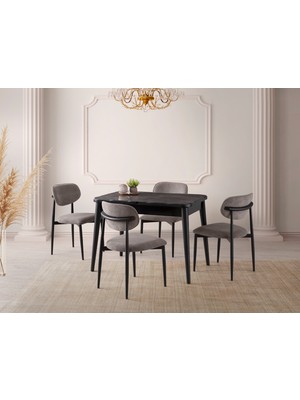 Viento Mobilya Kelebek Irony Highgloss Açılır 110X70 Masa Liza 4 Adet Gri Coco Kumaş Sandalye Masa Takımı