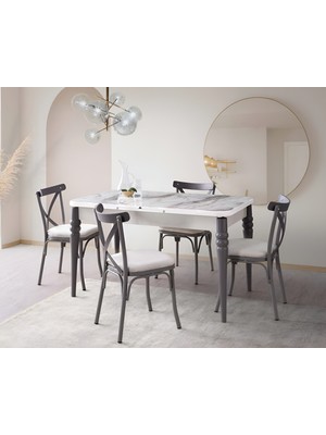 Viento Mobilya Kaşıklıklı Kelebek Venezia Hg Açılır 135X80 Masa Bahar 4 Adet Gri Babyface Sandalye Masa Takımı