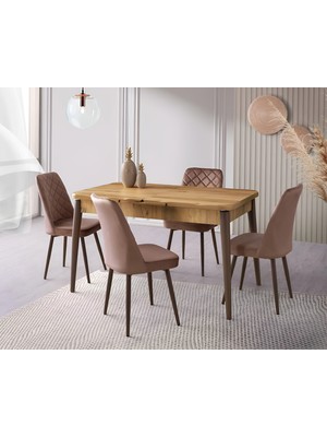 Viento Mobilya Kaşıklıklı Kelebek Leglano Mdf Açılır 135X80 Masa Bade 4 Adet Kahve Babyface Sandalye Masa Takımı