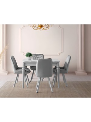 Viento Mobilya Kelebek Gri Sis Hg Açılır 110X70 Masa Liza 4 Adet Açık Gri Babyface Kumaş Sandalye Masa Takımı