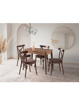 Viento Mobilya Venüs Hazal Highgloss Açılır 100X60 Masa Bahar 4 Adet Kahve Babyface Sandalye Masa Takımı
