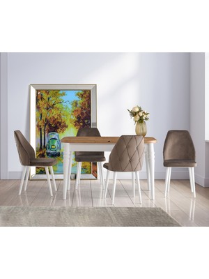 Viento Mobilya Lavinya Kaşıklıklı Antik Çam Açılır 130X80 Masa Hira 4 Adet Kahve Babyface Sandalye Masa Takımı