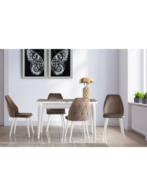 Viento Mobilya Lavinya Kaşıklıklı Efes Desen Açılır 130X80 Masa Hira 6 Adet Kahve Babyface Sandalye Masa Takımı