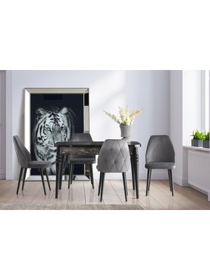 Viento Mobilya Lavinya Kaşıklıklı Siyah Mermer Açılır 130X80 Masa Hira 4 Adet Gri Babyface Sandalye Masa Takımı