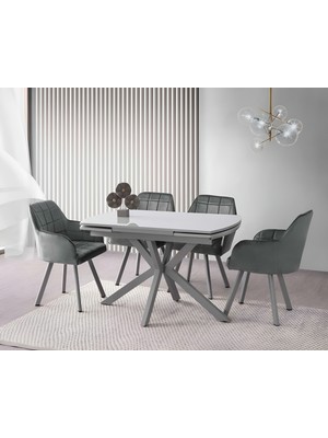 Viento Mobilya Anka Gri Sis Highgloss Açılır 120X80 Masa Lincolin 4 Adet Gri Babyface Kumaş Sandalye Masa Takımı