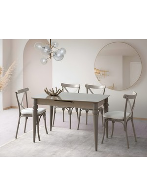 Viento Mobilya Venüs Cappucino Hg Açılır 120X80 Masa Bahar 4 Adet Krem Babyface Kumaş Sandalye Masa Takımı