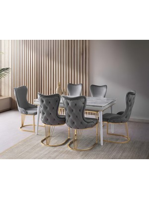 Viento Mobilya Roma Rambla Highgloss Açılır 155X90 Masa Istinye 6 Adet Gri Babyface Sandalye Masa Takımı