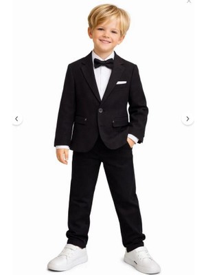 Erkek Çocuk Keten Spor Blazer Ceket, Pantolon ve Papyon (Gömlek Dahil Değil) Takım Elbisesi - 4414-2