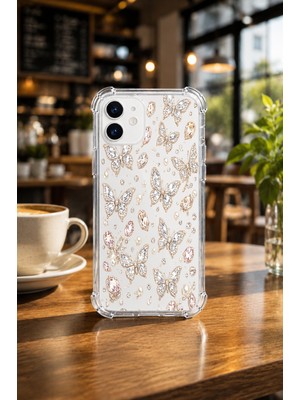 Powerfox Iphone 12 Uyumlu Gümüş Kelebekler Baskılı Sevimli Telefon Kılıfı MK01A
