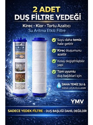 YMV 2 Adet Duş Başlığı Yedek Filtresi Kireç Pas Tortu Engelleyici Arıtıcı PP Duş Filtresi