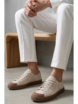 Shoetyle - Hakiki Süet Deri Bej Rengi Erkek Sneaker - 666-01-03