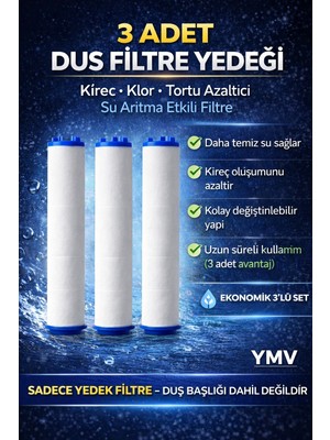 YMV 3 Adet Duş Başlığı Yedek Filtresi Kireç Pas Tortu Engelleyici Arıtıcı PP Duş Filtresi