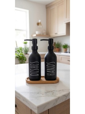 Berina Home 330 ml Ahşap Standlı Sıvı Sabunluk & Deterjanlık –  Tezgah Üstü Banyo, Mutfak Sabunluğu, Lavabo Sabunluğu