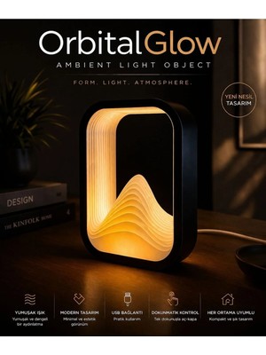 Mooddesign Orbıtalglow Ambient Light Object - Modern Form Minimal Tasarım Gece Lambası, USB Kablolu