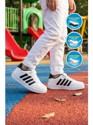 Walkway Lafonten 754 F Beyaz-Siyah Cırtlı Erkek Çocuk Spor Ayakkabı