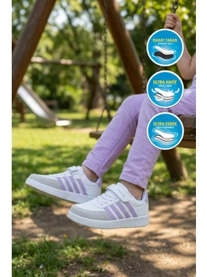 Walkway Lafonten 754 F Beyaz-Lila Cırtlı Kız Çocuk Spor Ayakkabı