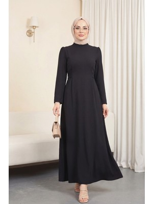 Moda Morfo Hakim Yaka Belden Bağlamalı Elbise -Siyah
