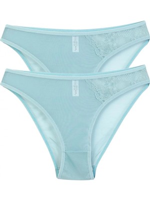 Pileli Store Pilelistore-  Mavi Dantel Detaylı Transparan 2'li Slip