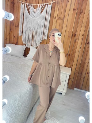 By Gamze Arman Tesettür Boneli Siyah Renk Kısa Kol Geniş Kalıp Pamuk Kumaş Hamile Lohusa Pijama Takımı