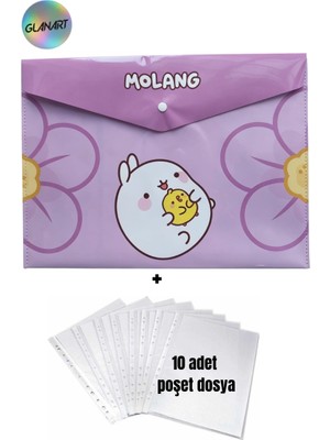 Glanart A4 Boy Çıt Çıt  Ödev Dosyası +10\' Lu Poşet Dosya Molang