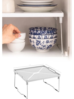 Omilife Katlanabilir Kare Metal Ayaklı Mutfak Rafı Tezgah Üstü Tabak Bardak Düzenleyici Organizer