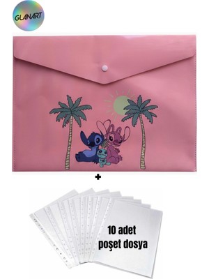 Glanart A4 Boy Çıt Çıt  Ödev Dosyası +10\' Lu Poşet Dosya Lilo&stitch