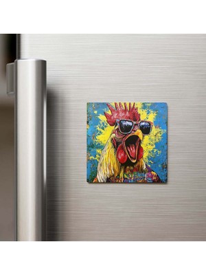 İberk Rooster - Horoz - Güneş Gözlüklü Style - Buzdolap Magneti - 9x9 cm