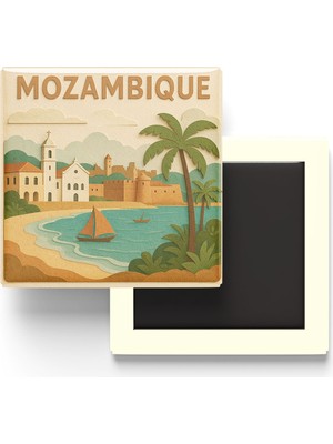 İberk Mozambik - Mozambique - Paper Cut Art - Baskılı Buzdolap Magneti Kare - 9x9 cm