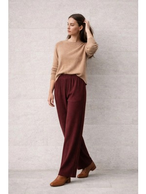 Kadın Beli Lastikli Bürümcük Pantolon Bordo