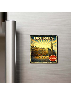 İberk Vintage Brüksel Şehri Temalı Buzdolap Magneti – 9x9 cm