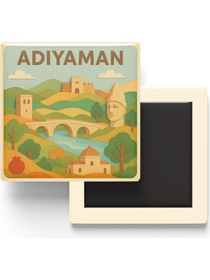 İberk Adıyaman - Memleket Temalı - Paper Cut Art - Baskılı Buzdolap Magneti Kare - 9x9 cm