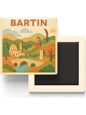 İberk Bartın - Memleket Temalı - Paper Cut Art - Baskılı Buzdolap Magneti Kare - 9x9 cm