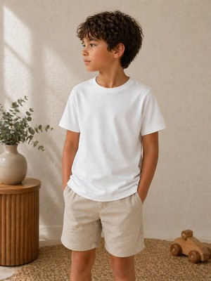 CC Collection Çocuk Basic Tişört Düz Baskısız Kısa Kollu Günlük Rahat Unisex Tshirt