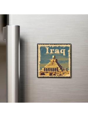 İberk Irak Iraq - Posta Pulu Temalı Ülke - Baskılı Buzdolap Magneti Kare - 9x9 cm