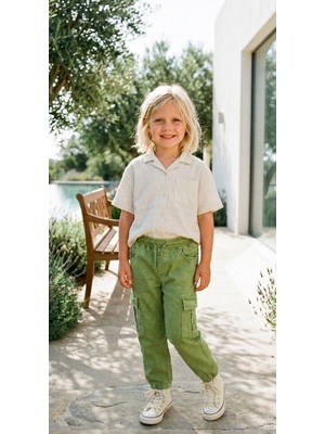 Baby Lory Kids Store Unisex Çocuk Komado Cep Beli Lastikli Kanvas Pantolon