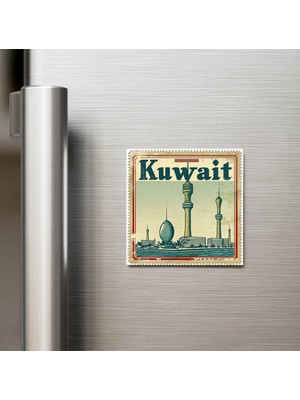 İberk Kuveyt Kuwait - Posta Pulu Temalı Ülke - Baskılı Buzdolap Magneti Kare - 9x9 cm