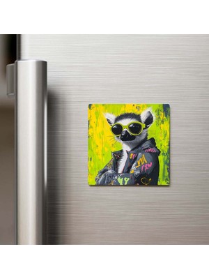 İberk Lemur - Lemur - Güneş Gözlüklü Style - Buzdolap Magneti - 9x9 cm