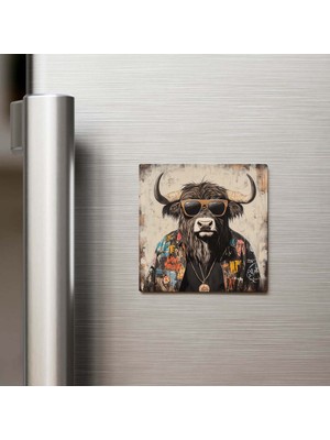 İberk Musk Ox - Misk Öküzü - Güneş Gözlüklü Style - Buzdolap Magneti - 9x9 cm